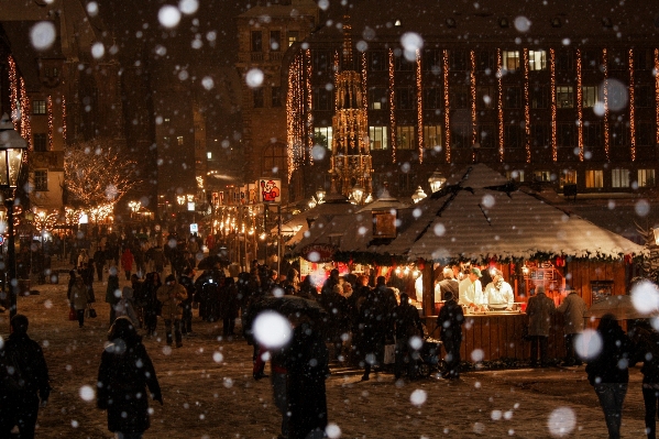 Snow winter night crowd Photo