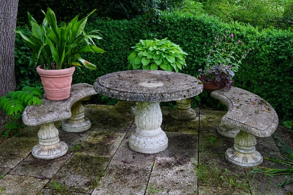 Table bench idyllic green Photo