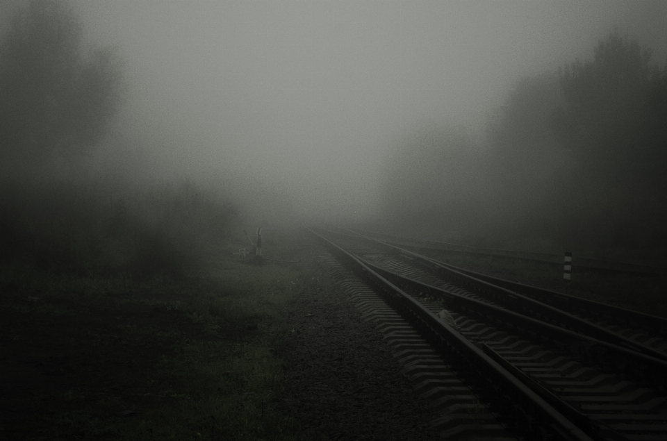 Herbe lumière noir et blanc
 chemin de fer