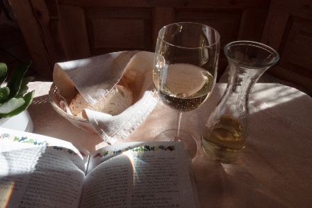 Book wine glass restaurant Photo