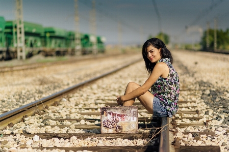 Landscape person track railway Photo