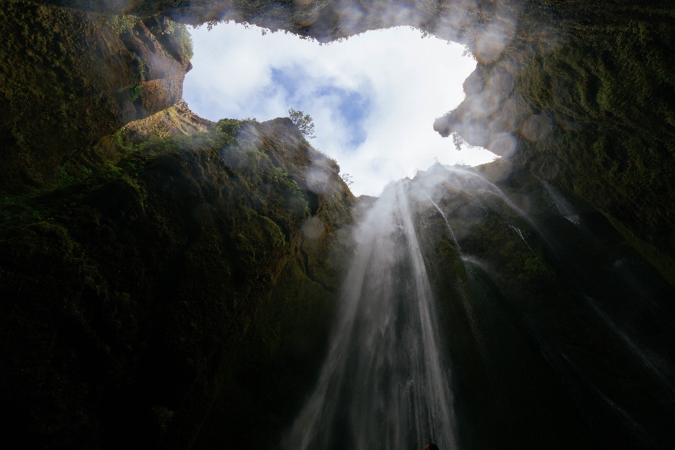 Cachoeira luz solar formação caverna