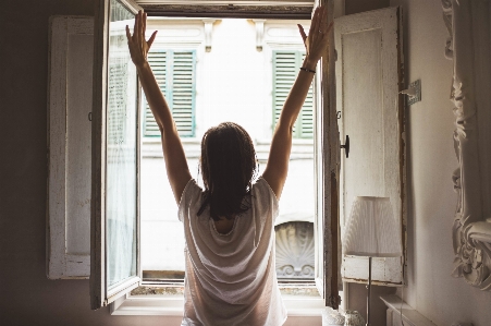 Woman white morning window Photo