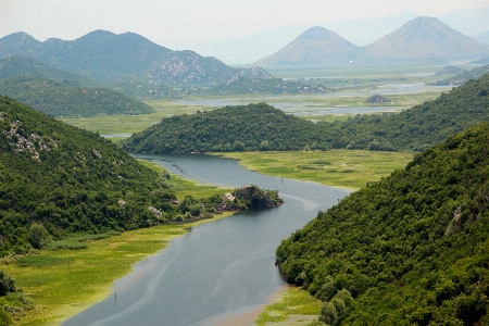 Landscape mountain hill lake Photo