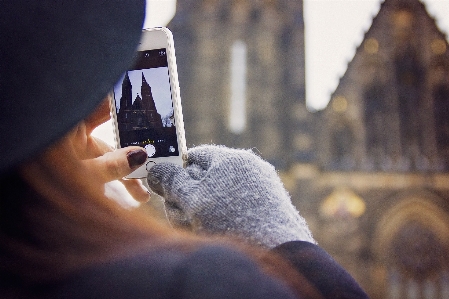 Smartphone 手 人 寒い 写真