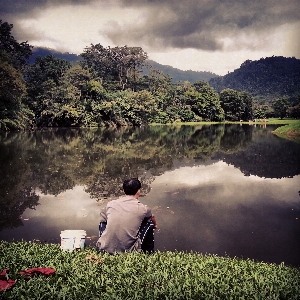 Man landscape tree water Photo