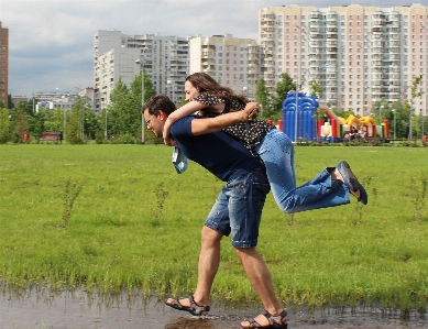 Man woman puddle romance Photo