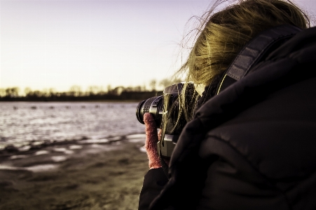 Strand natur frau kamera Foto