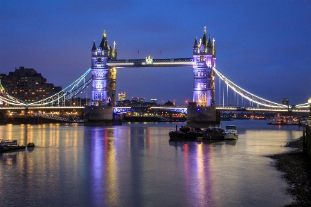 Bridge skyline night river Photo