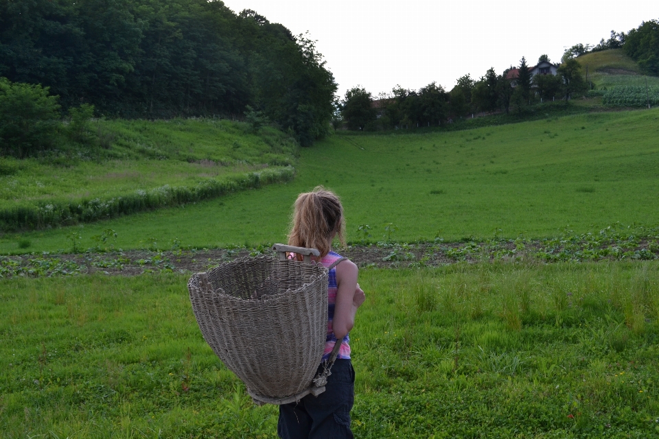 Grass walking girl field