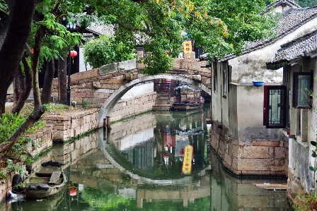 Bridge flower town canal Photo