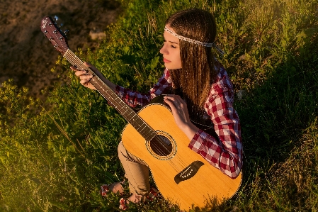 Girl guitar summer autumn Photo