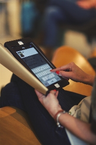 Hand typing woman technology Photo