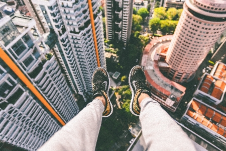 Person feet view city Photo