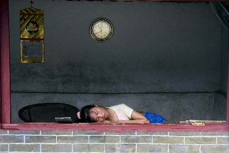 Girl window wall chinese Photo