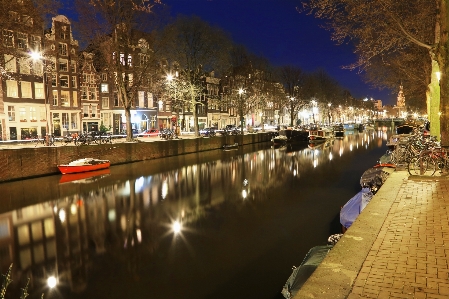 Night river canal cityscape Photo