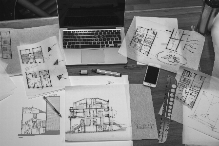 Macbook work black and white architecture Photo