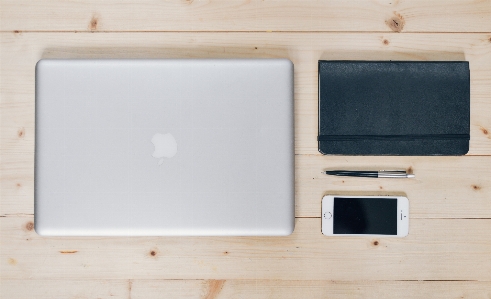 Laptop iphone desk notebook Photo