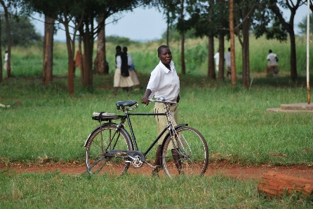 Book girl lawn bicycle Photo