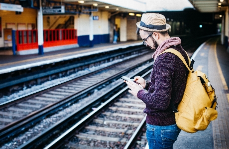 Man person track railway Photo