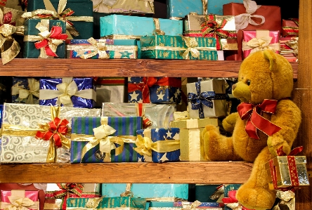 Christmas toy wrapping paper teddy bear Photo