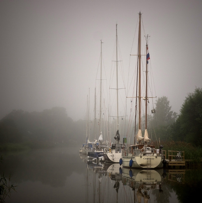 Sea dock fog boat