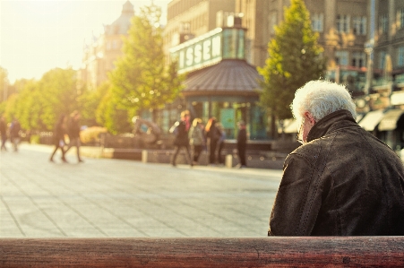 Man people road bench Photo