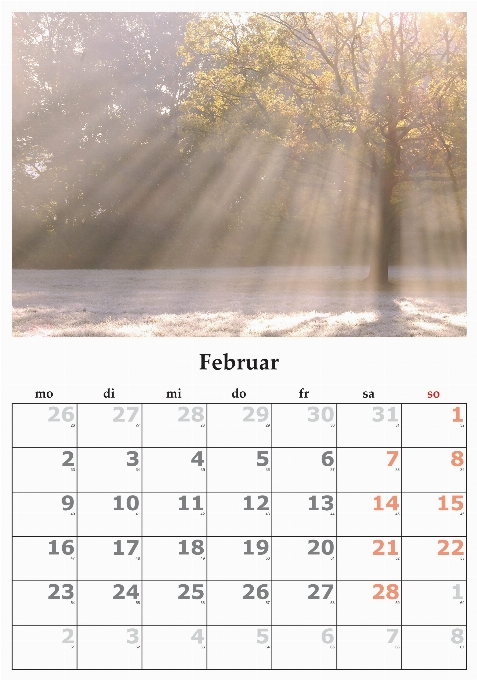 Fuente texto calendario febrero