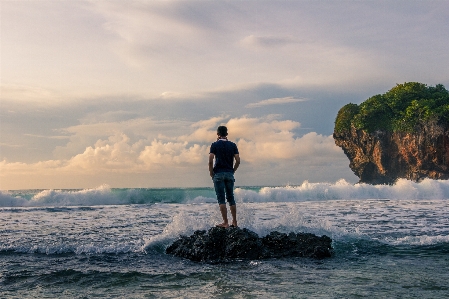 Man beach landscape sea Photo