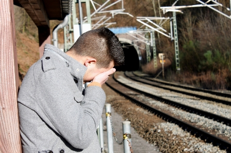 Man person track railway Photo