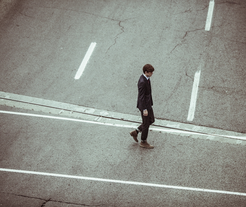 Pedestrian walking person suit