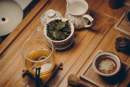 テーブル 木 お茶 レストラン 写真