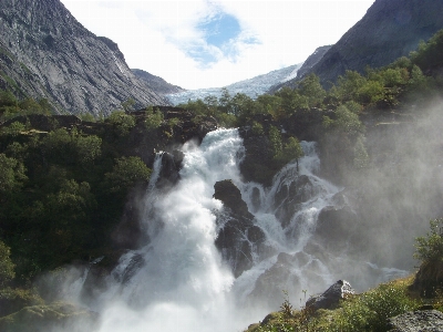 Waterfall mountain valley glacier Photo