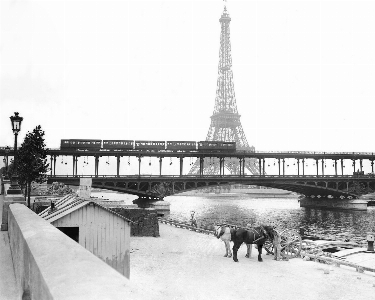 Foto En blanco y negro
 puente ciudad torre eiffel