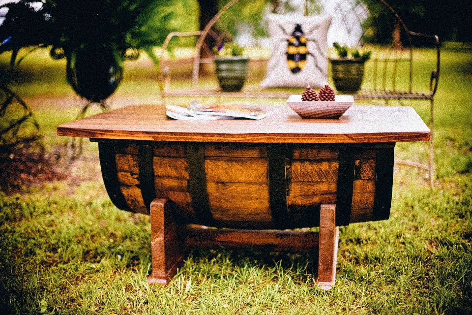 Table wood rustic backyard