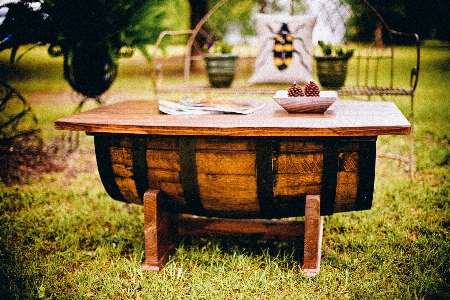 Table wood rustic backyard Photo