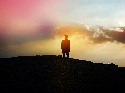 Man sea horizon silhouette Photo