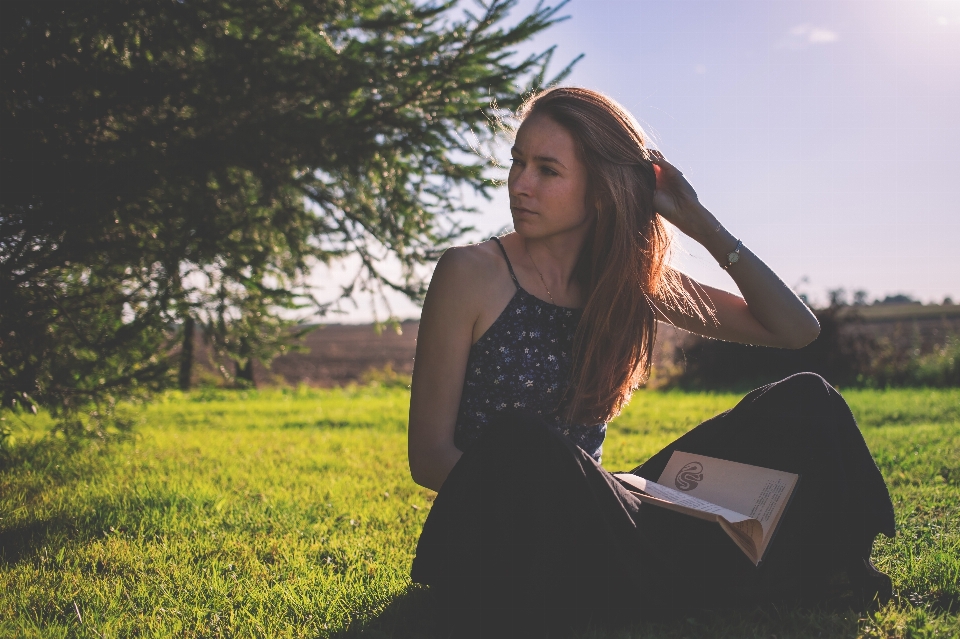 Tree grass book person