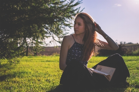 Tree grass book person Photo