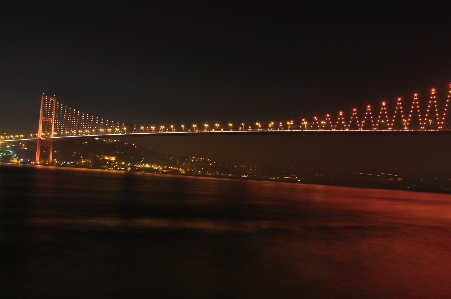 Foto Lampu menjembatani kaki langit malam