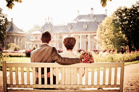 Photo Banc fleur aimer couple