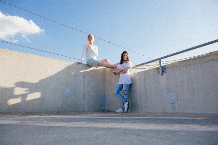 Cloud people skateboard rooftop Photo