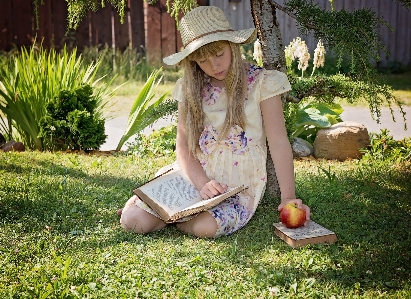 Apple grass person girl Photo