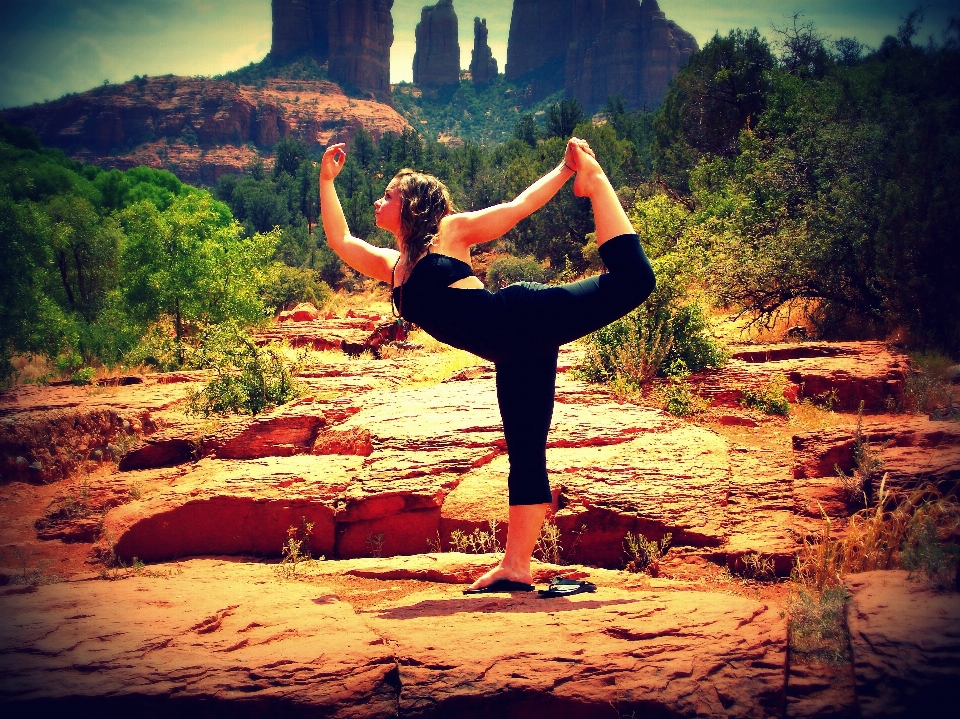 Nature girl balance sitting