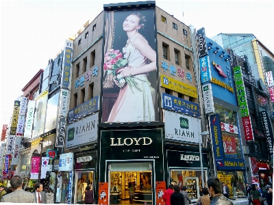 Pedestrian street town advertising Photo