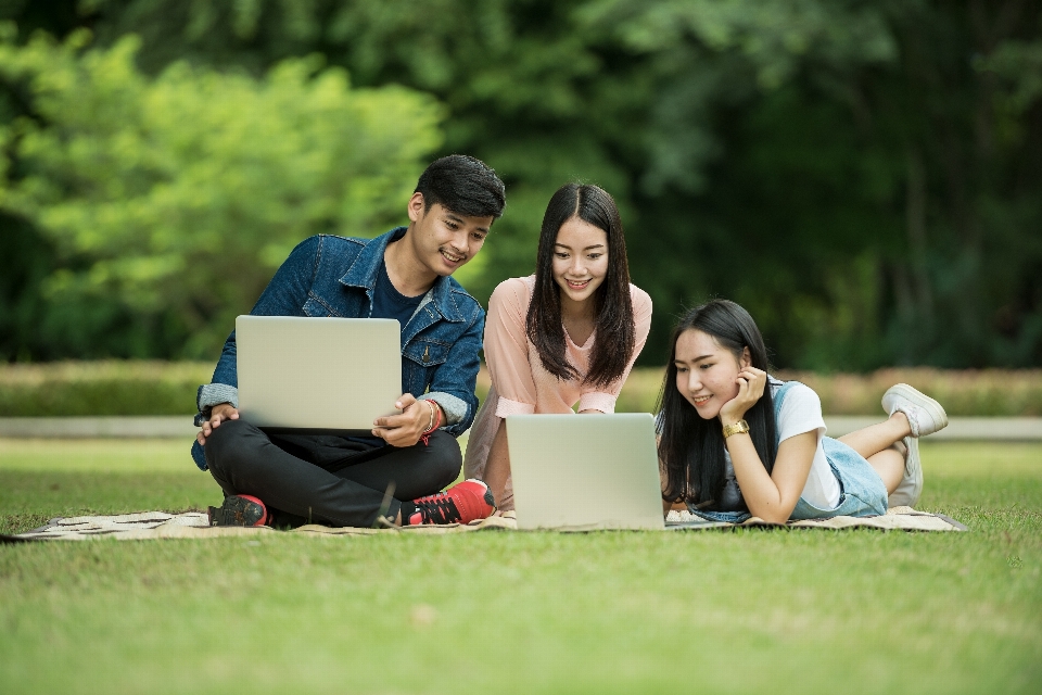 Laptop nature people girl