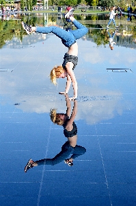 Jumping reflection blue extreme sport Photo