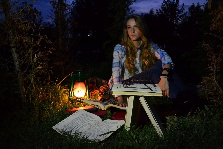 Forest book light woman Photo