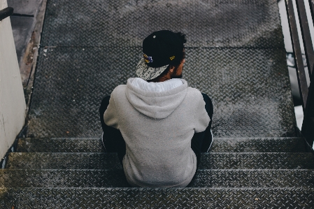 Man person white staircase Photo