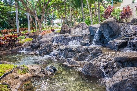 Outdoor rock waterfall summer Photo